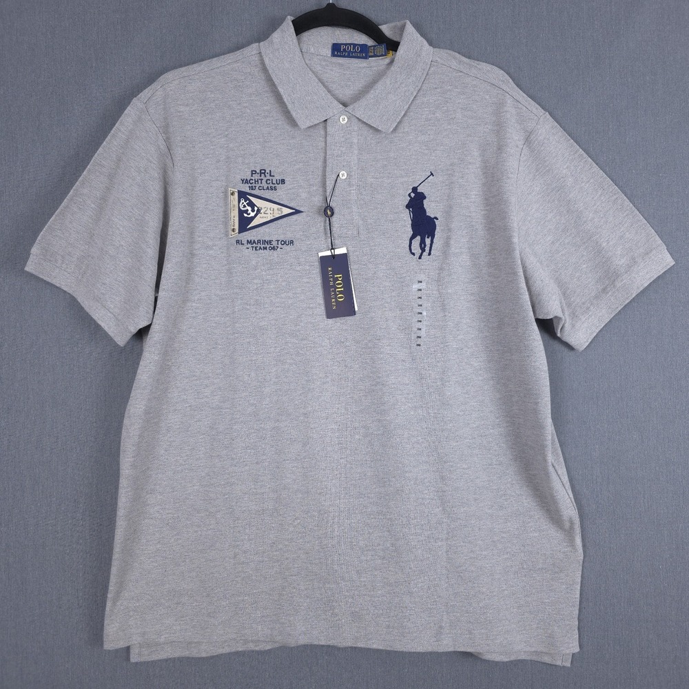 Ralph Lauren Yacht Club Big Pony Mesh Polo Mens 2XB Heather Gray Short‎ Sleeve